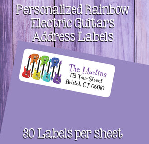 Cool RAINBOW ELECTRIC GUITARS Personalized Address Labels, Sets of 30, Rainbow