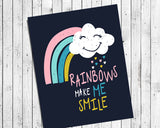RAINBOWS MAKE ME SMILE Design Nursery Wall Decor 8x10 Print, PRINT ONLY, Kids Room