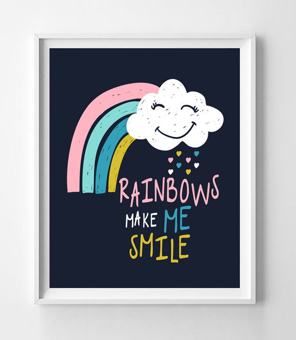 RAINBOWS MAKE ME SMILE Design Nursery Wall Decor 8x10 Print, PRINT ONLY, Kids Room
