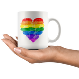 Watercolor Look RAINBOW HEART Design Coffee Mug, Pride, 11oz or 15oz