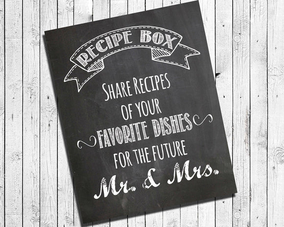 Rustic Look RECIPE BOX Sign for Bridal Shower, Instant Download 8x10 Printable Digital Faux Chalkboard Style DIY Wedding Sign, You Print, Recipes - J & S Graphics