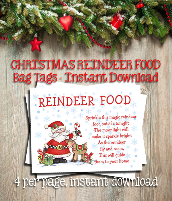 Christmas Instant Download CHRISTMAS REINDEER FOOD Labels / Cards for