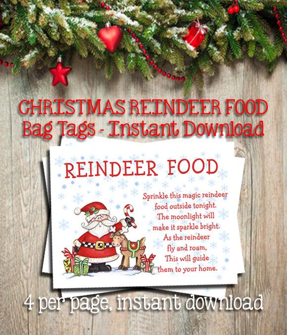 Christmas Instant Download CHRISTMAS REINDEER FOOD Labels / Cards for Christmas Eve Fun! Santa Design - J & S Graphics