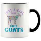 Just a Girl Who Loves GOATS Color Accent 11oz COFFEE MUGS