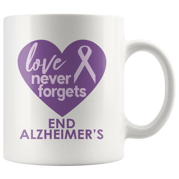 END ALZHEIMER'S Love Never Forgets purple ribbon 11oz or 15oz COFFEE MUG