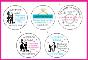 ENGAGEMENT Party 2" ROUND Personalized Favor LABELS He Popped the Question - J & S Graphics