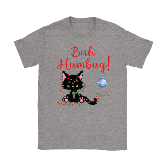 Bah Humbug! Grumpy Kitty Cat tangled in Christmas Lights Women's T-Shirt