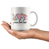 PEACE, LOVE, HAIR 11oz or 15oz COFFEE MUG, Hairdresser