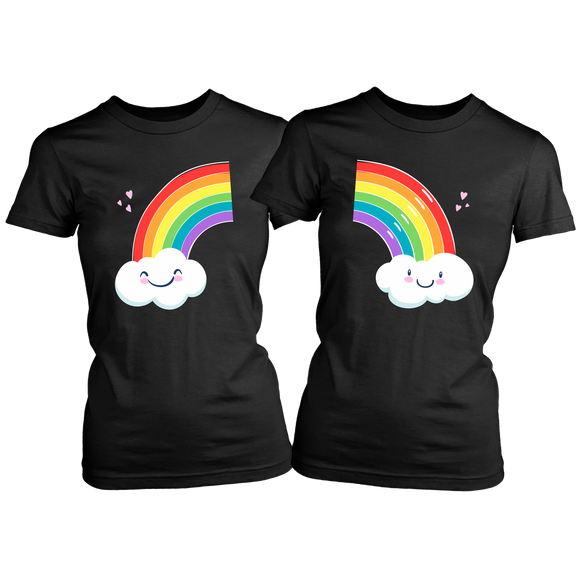 Matching Couples RAINBOW Women's Short Sleeve T-Shirts, Love is Love, LGBTQ - J & S Graphics
