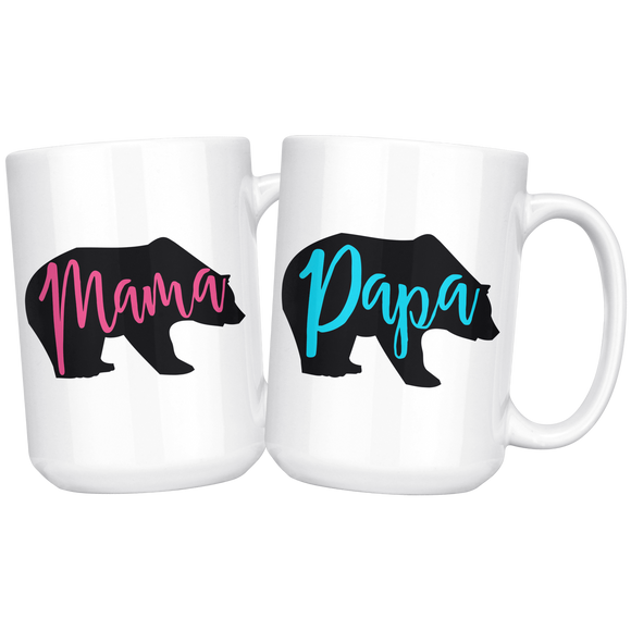 MAMA BEAR and PAPA BEAR 15 oz COFFEE MUG Set