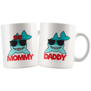 Couples COFFEE MUG Set, Mommy Shark & Daddy Shark Matching Mugs