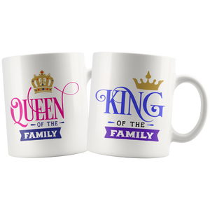 Couples COFFEE MUG Set, King & Queen of the Family, 11oz Mugs