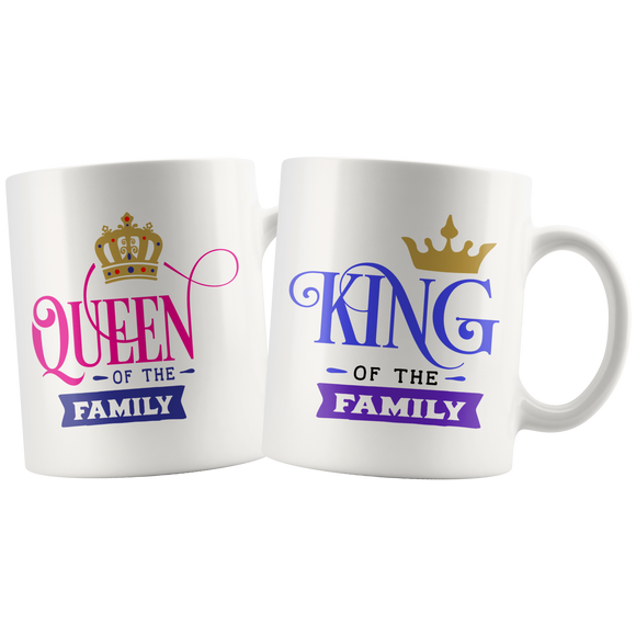 Couples COFFEE MUG Set, King & Queen of the Family, 11oz Mugs