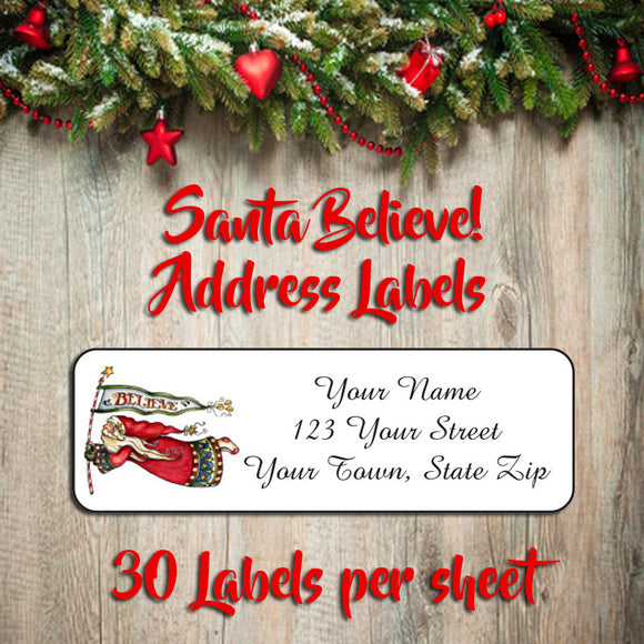 CHRISTMAS Address Labels, Family Victorian SANTA Believe in Santa, Personalized - J & S Graphics