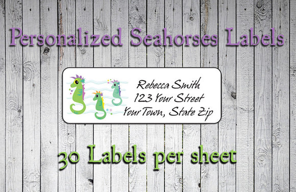 Personalized SEAHORSES Return ADDRESS Labels, Sea Horse - J & S Graphics