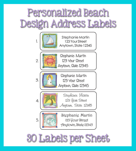 BEACH Return Address Labels Seaside, Beach, Ocean, Personalized - J & S Graphics