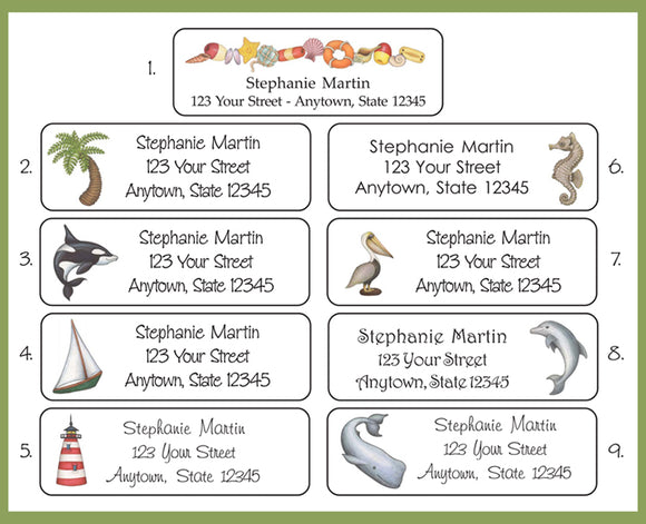 SEASIDE Personalized Address Labels, Return Address Labels, NAUTICAL, Beach, Lighthouse, Sets of 30 Labels - J & S Graphics
