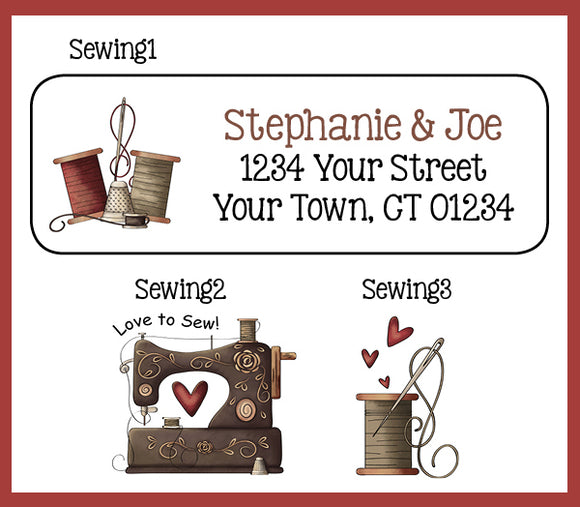 Personalized PRIM SEWING Designs Return Address Labels, Sewing Machine, Love to Sew - J & S Graphics