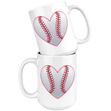 LOVE BASEBALL 11oz or 15oz COFFEE MUG Heart Baseball