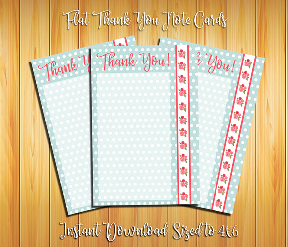 SHABBY CHIC FLORAL THANK YOU Note CARDS, Digital Printable, Instant Download - J & S Graphics