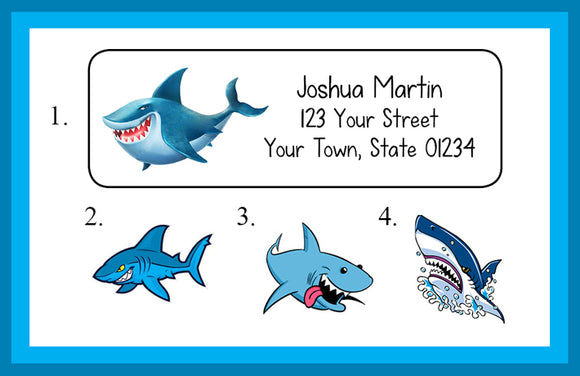 Personalized SHARKS Return Address Labels, Shark - J & S Graphics