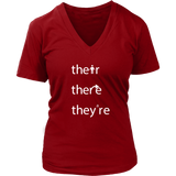 THEIR, THERE and THEY'RE Grammar Women's V-neck T-Shirt - J & S Graphics