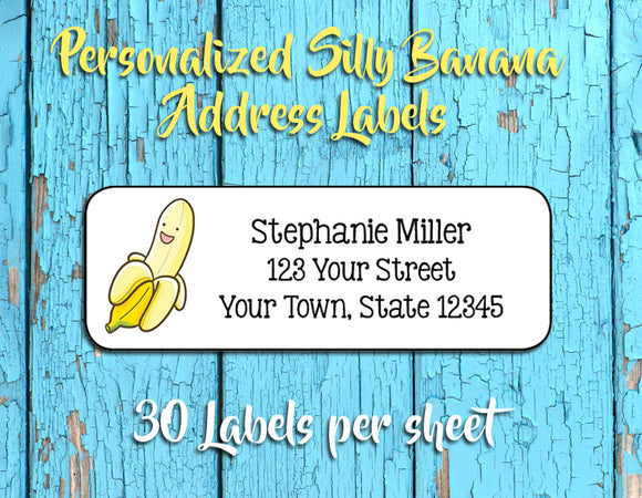 Personalized Silly Smiling Banana Design Return ADDRESS Labels - J & S Graphics