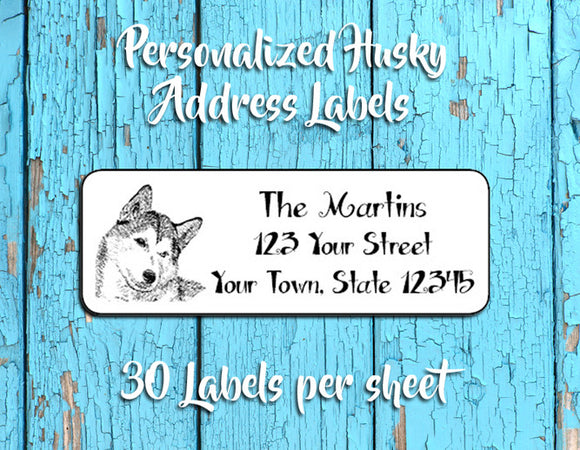 Personalized Husky Sketch Return ADDRESS Labels - J & S Graphics