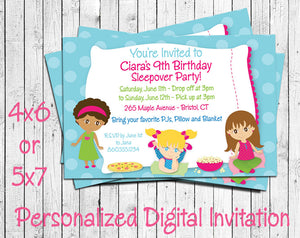 Printable Sleepover Birthday Party Invitation - Personalized DIGITAL FILE - J & S Graphics