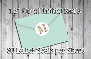 FLORAL INITIAL Round Envelope SEALS 1.5" Round, Wedding, Engagement, Everyday LABELS - J & S Graphics