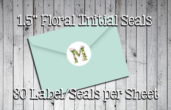 FLORAL INITIAL Round Envelope SEALS 1.5