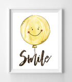 SMILE HAPPY FACE Watercolor Look BALLOON Design 8x10 Wall Art INSTANT DOWNLOAD - J & S Graphics