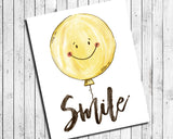 SMILE HAPPY FACE Watercolor Look BALLOON Design 8x10 Wall Art INSTANT DOWNLOAD - J & S Graphics