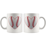 LOVE BASEBALL 11oz or 15oz COFFEE MUG Heart Baseball