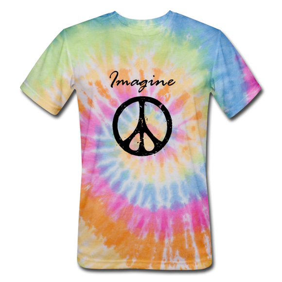 IMAGINE PEACE Unisex Tie Dye T-Shirt, Peace Sign - rainbow