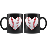 LOVE BASEBALL 11oz Black COFFEE MUG Heart Baseball