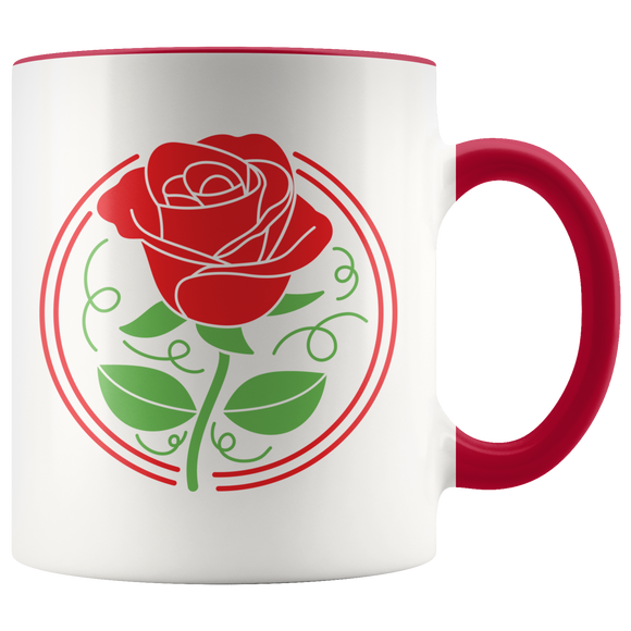 Red Rose Stencil Design - 11oz Accent Color Mug - J & S Graphics