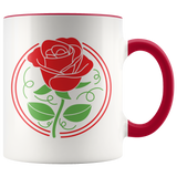 Red Rose Stencil Design - 11oz Accent Color Mug - J & S Graphics