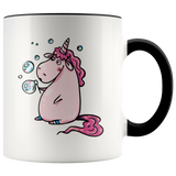 Pink Unicorn Blowing Bubbles Color Accent 11oz Coffee Mug - J & S Graphics