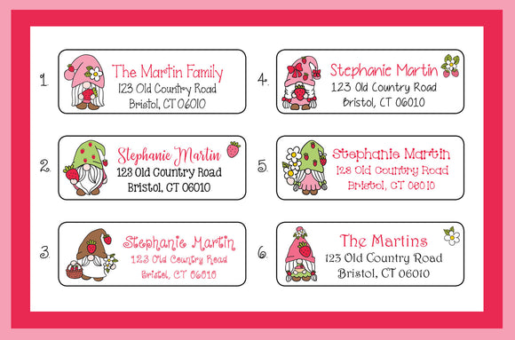 STRAWBERRY GNOMES Labels, Property of, ADDRESS Labels, Sets of 30 Personalized Labels