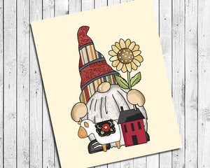 SUNFLOWER GARDEN GNOME 8x10 Wall Decor Print, Instant Download