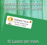 SUNFLOWER GNOMES Labels, Property of, ADDRESS Labels, Sets of 30 Personalized Labels