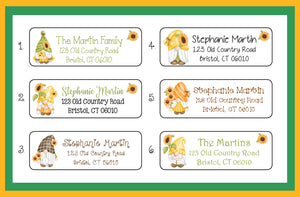 SUNFLOWER GNOMES Labels, Property of, ADDRESS Labels, Sets of 30 Personalized Labels
