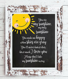 YOU ARE MY SUNSHINE 8x10 Wall Art Print, Nursery Decor Print Choose from 3 Styles - J & S Graphics