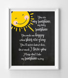 YOU ARE MY SUNSHINE 8x10 Wall Art Print, Nursery Decor Print Choose from 3 Styles - J & S Graphics