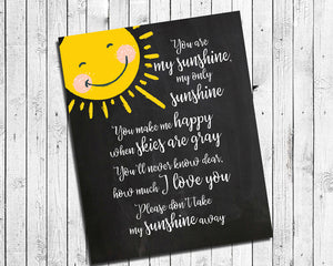 YOU ARE MY SUNSHINE 8x10 Wall Art Print, Nursery Decor Print Choose from 3 Styles - J & S Graphics