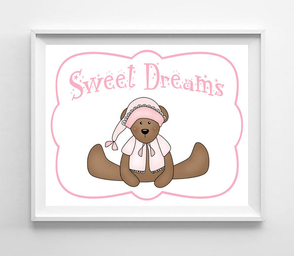 SWEET DREAMS Teddy Bear Print for Baby's or Child's Room Nursery Decor Boy or Girl INSTANT DOWNLOAD - J & S Graphics