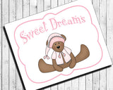 Sweet Dreams Nursery 8x10 Wall Art Decor PRINT, Girl Teddy Bear - J & S Graphics