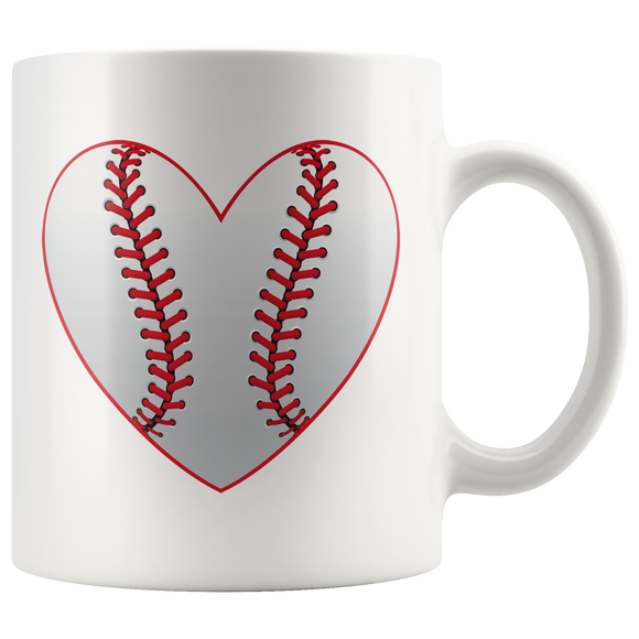 LOVE BASEBALL 11oz or 15oz COFFEE MUG Heart Baseball