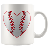 LOVE BASEBALL 11oz or 15oz COFFEE MUG Heart Baseball